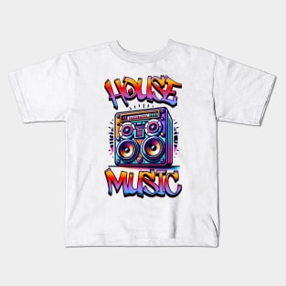 HOUSE MUSIC  - Graffiti Speaker Logo (black/red/purple)) Kids T-Shirt